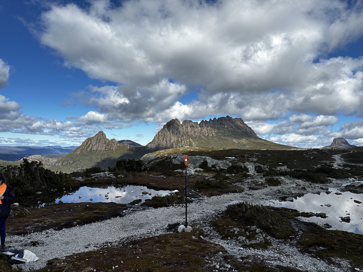 Snow poles on the Overland Track below Cradle Mountain, Tasmania