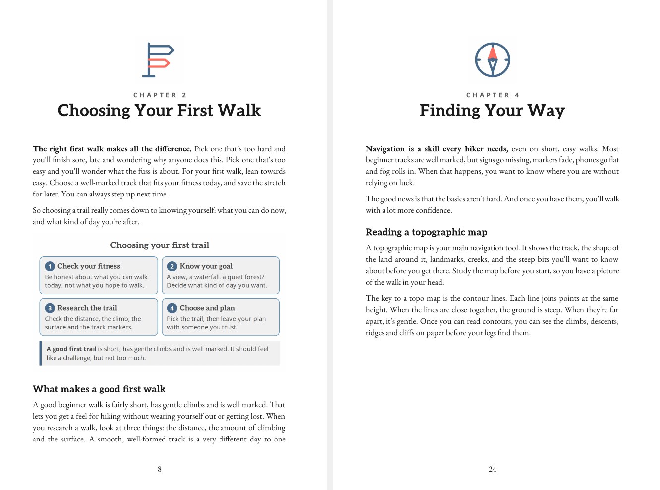 Two pages from Pathfinder: a chapter opener and the compass diagram